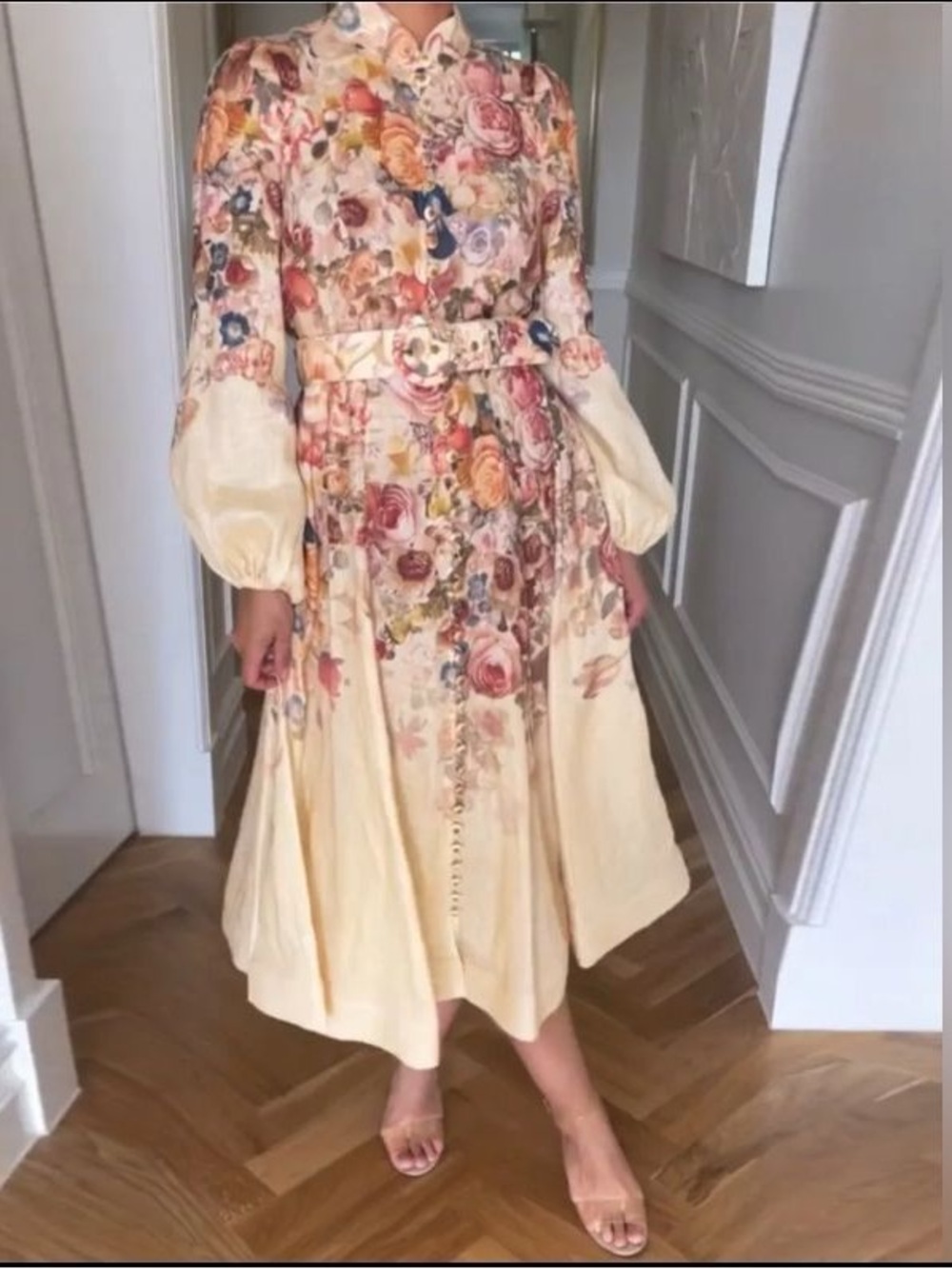 Zimmermann Hypnotic Buttoned Linen Midi Dress Cream Peony - Picture 2 of 7